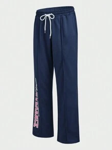 Gym Rark Boyfriend Style Men's Casual Slogan Print Drawstring Waist Sweatpants Sweat Pants - Navy Blue - View 3