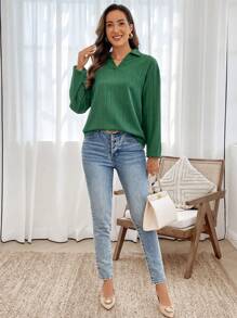 EMERY ROSE Women's Autumn Winter Casual Loose Fitting Long Sleeve Solid Color Shirt
