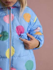 SHEIN Young Girls Colorful Polka Dot Blue Collar Pocket Cinched Waist Casual Jacket, Autumn And Winter - Blue - View 6