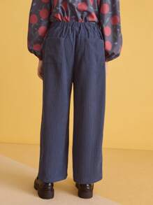 SHEIN Pantalones rectos de pierna ancha de unicolor para niños preadolescentes, otoño/invierno - Azul - Ver 3