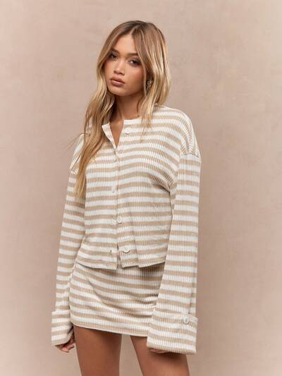 MISSGUIDED Ribbed Knit Cardigan And Mini Skirt Set