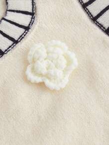 SHEIN MOD Apricot Knitted Top Decorated With Contrasting Edges And Three-Dimensional Flowers, Autumn And Winter Sweaters, Cute Sweaters, Christmas Sweaters,Christmas Sweater,Christmas Sweater