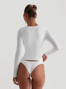 Camiseta de mujer XLLAIS con cuello en V sexy, elástica, gris, suave y casual de manga larga