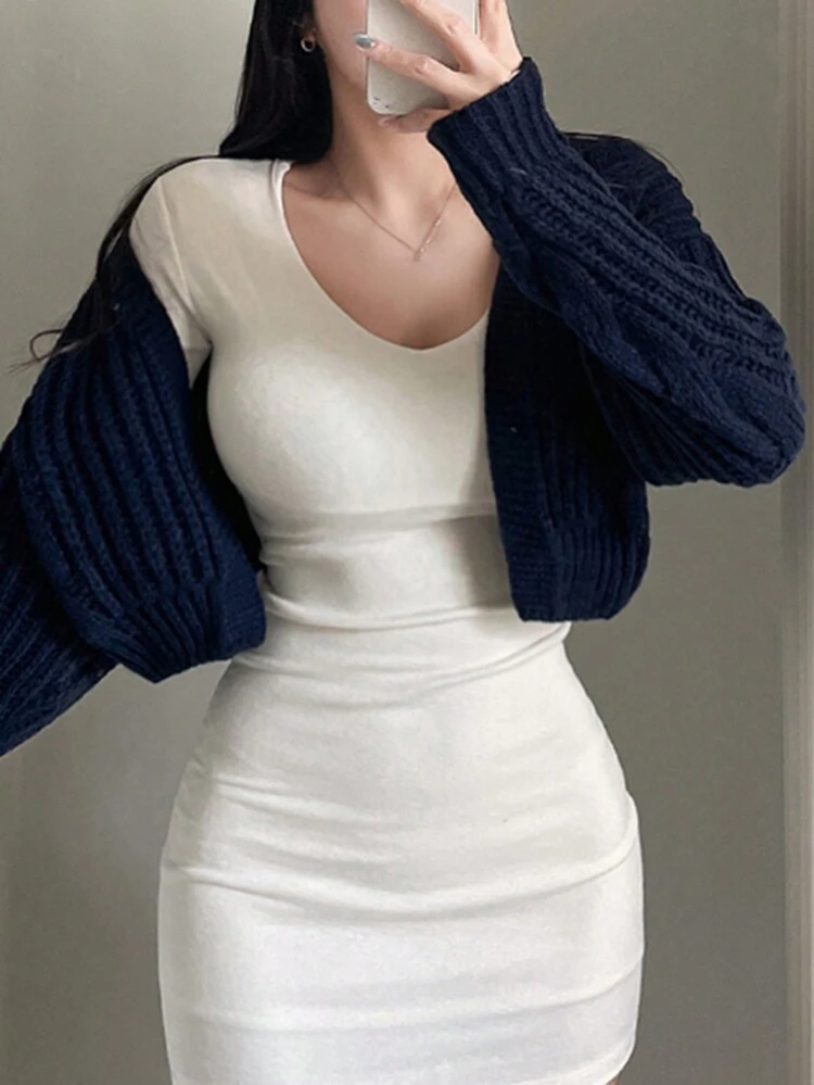 Women's Casual Solid Color Knitted Cable Short Fitted Cardigan,Fall Clothes
