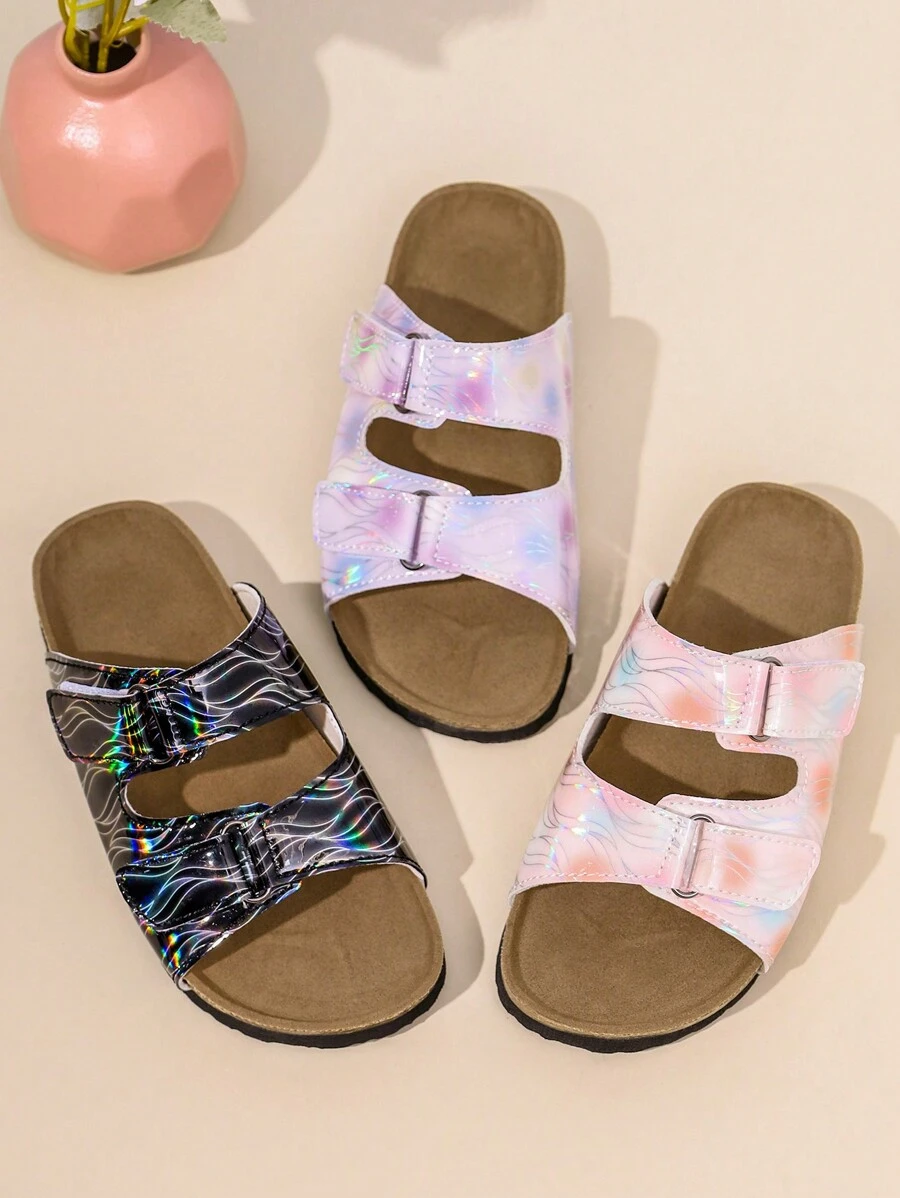 Double Buckle Decor Comfortable Fashion Versatile Lightweight Classic Casual Indoor Outdoor Beach Slippers For Boys And Girls - Black - View 1