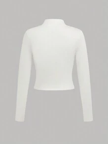 SHEIN Compra 1 Obtén 3 Camiseta versátil de manga larga con cuello alto estilo leopardo en negro y blanco para adolescentes
