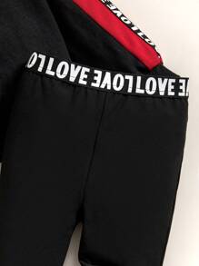 SHEIN 2pcs Baby Girls Cute Letter Pattern Color Block Long Sleeve Sweatshirt And Elastic Waist Pants Set, Autumn/Winter