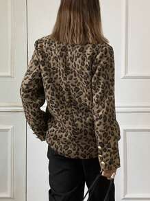 DAZY Women Leopard Print Full-Body Button Front Long Sleeve Casual Blazer,Fall Clothes Buisness Attire