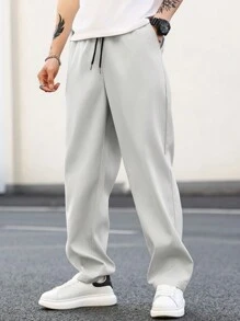 Manfinity Homme Men's Casual Plain Color All-Match Pants, Suitable For Spring & Autumn, Fall - Light Grey - View 5