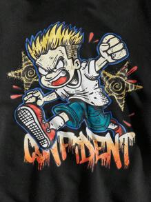 ROMWE MEN Street Life Sudadera con capucha holgada y vintage lavada para hombre, streetwear - Negro - Ver 3