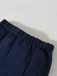 SHEIN Bộ 4 món/Bộ trang phục cổ điển cho bé trai, bao gồm áo sơ mi dài tay có nơ, áo vest, áo khoác dài tay, quần, thích hợp cho sinh nhật, đám cưới, lễ rửa tội, tiệc sinh nhật lần thứ 1, biểu diễn của trẻ em, lễ cưới - Màu xanh hải quân - Xem 4
