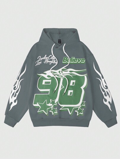 Street Life sweat-shirt à capuche à cordon de serrage avec imprimé numérique de flamme pour homme, style vintage de rue, automne