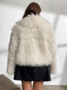 SHEIN Privé Plus Size Women Winter Warm Fluffy Coat, Suitable For Gatherings - White - View 10