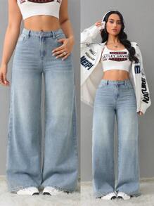 SHEIN Tall Women's Jeans Casual Loose Straight Trousers Blue Tall Women's Pants Winter Women Pants Race Car Driver, Fall Women Clothes - Multicolor - View 1