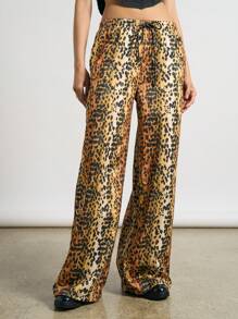 AiiRZ Designer Leopard Print Wide Leg Palazzo Loungewear Elastic Waist Drawstring Relaxed Pants Fall Winter Party Club Wear Festival Fashion Statement Bottoms - Multicolor - View 2