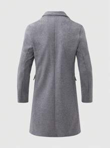 Manfinity Mode 1 件装男士纯色翻领长袖单排扣休闲大衣，冬季 - 淺灰色 - 查看 2