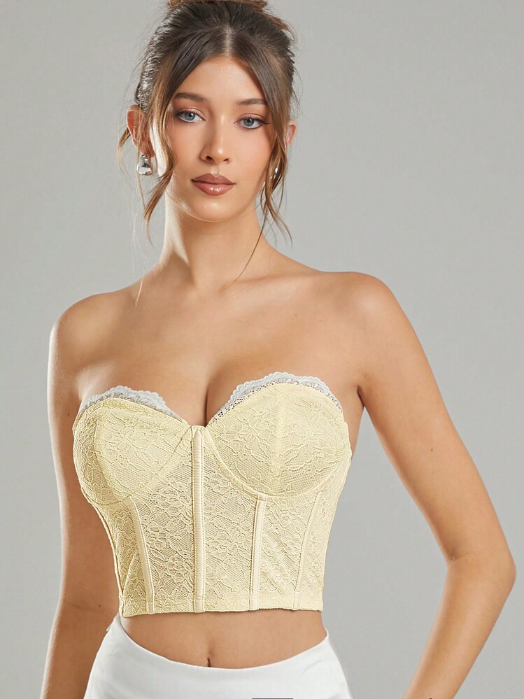 L'Amorae Lace Detail Binding Bustier Tube Top | SHEIN USA
