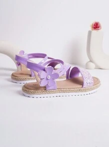 Dép đế bằng họa tiết hoa thời trang dễ thương cho trẻ em, phong cách thường ngày và đi nghỉ - Màu tím - Xem 3
