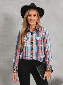 SHEIN LUNE Casual kleurrijk geruit overhemd met patchworkprint voor dames