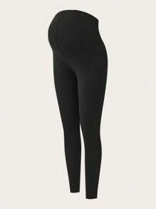 SHEIN Maternity Fleece Hoodie Sweatshirt & Leggings 2Pcs Set, Button & Drawstring Waist, Loose & Adjustable, Black - Black - View 11