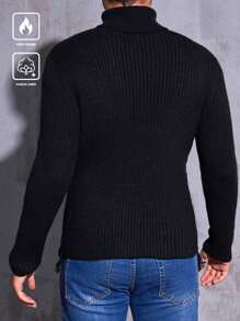Manfinity Homme Men's Solid Color Turtle Neck Long Sleeve Minimalist Sweater, Casual Daily Wear - Black - View 2