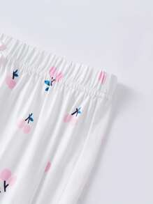 Set de 3 piezas Pantalones de pijama de mujer con estampado floral y de cerezas