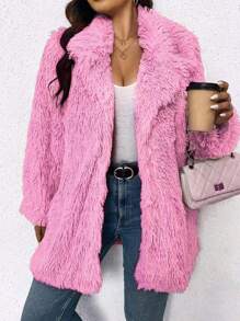 Calvaya Casaco Felpudo Plus Size, Cor Sólida na Moda, Outono/Inverno - Rosa chiclete - Visão 1