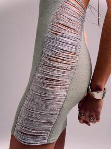 SHEIN Unity Glitter Tassel Side Detail Tie Back Bodycon Dress - Mint Green - View 7