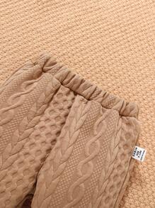 SHEIN 2 件套男婴复古法式优雅几何图案面料仿 2 合 1 领运动衫和裤子套装，适合外出和上学，秋冬季 - 卡其色 - 查看 6