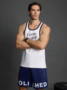 Manfinity Sport Corelite Boyfriend Stil Herren Slogan Muster Color-Blocking Trim Sport Tank Top
