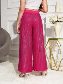 SHEIN Pantalones anchos con lentejuelas para niña preadolescente, elegantes y glamorosos pantalones de lentejuelas brillantes para fiesta y baile