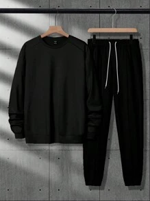 Manfinity Hypemode 2pcs/Set Men's Casual Everyday Wear Round Neck Sweatshirt And Drawstring Waist Sweatpants Suit, Autumn