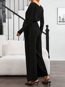 SHEIN Black Elegant V-Neck Long Sleeve Straight Jumpsuit Maternity - Black - View 2