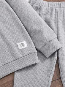 Tween Girl 2pcs Tween Girl Set - Ribbed Sleeve Hoodie & Wide Leg Pants - Grey - View 4