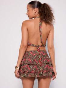 MUSERA Top halter con cuello de leopardo y cereza, estilo boho, para vacaciones, fiestas, festivales, carnavales y días festivos de verano, otoño y primavera - Multicolor - Ver 3
