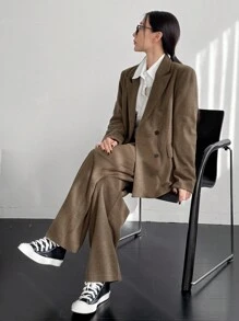 Dazy-Less 2-częściowy zestaw damski w jednolitym kolorze, minimalistyczny design, jesienne ubrania damskie, biznesowe, codzienne ubrania robocze - Kawowy brązowy - Zobacz 5