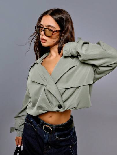 Athîral Abrigo casual de mujer con botones al frente, de manga larga y unicolor