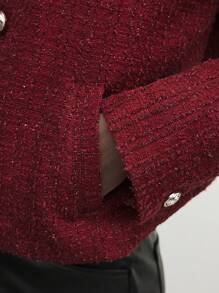 BizChic 圣诞女士短款针织混纺工作夹克，秋冬红色皮夹克 - 酒紅色 - 查看 12