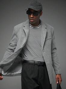 Manfinity VCAY 1pc Men's Loose Fit Turndown Collar Long Sleeve Woven Casual Blazer Jacket, Suitable For Office Wear - Grey - View 6