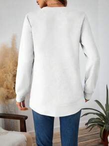 SHEIN LUNE Áo nỉ trùm đầu cổ tròn dài họa tiết trái tim và da báo thường ngày cho nữ, phù hợp cho mùa thu và đông - trắng - Xem 2