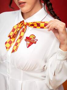 HARRY POTTER X SHEIN Plus Size Winter Fall Sports Street Wear Vintage Style School Gryffindor Embroidered Badge Long Sleeve Dress - White - View 5