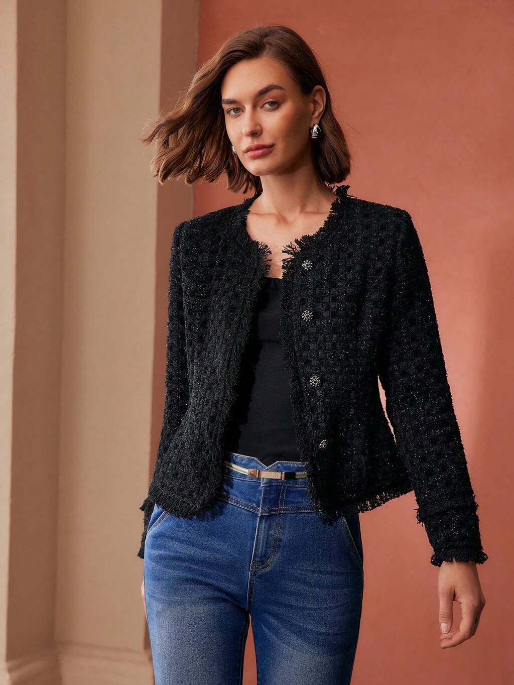 TWEED SOLID RAW EDGE JACKET
