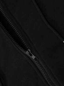 ROMWE MEN Street Life Áo hoodie hở mặt trước in họa tiết đồ họa cho nam, phong cách đường phố cổ điển - màu đen - Xem 5