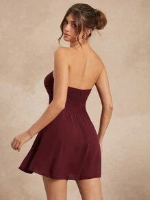 L'Amorae Vestido mini con top tubo con fruncido delantero de gasa - Burdeos - Ver 5