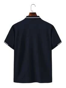 Manfinity Homme Herren Lässig Sport Stil Poloshirt mit Kontrastfarben Streifenbesatz, Kurzarm, Sommer