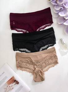 SHEIN 3 件套迷人系列蕾丝拼布丁字裤 - 彩色 - 查看 2