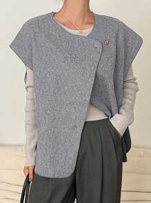 Dazy-Less Women Solid Color Front Button Minimalist Casual Vest Old Money Style