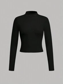 SHEIN Compra 1 Obtén 3 Camiseta versátil de manga larga con cuello alto estilo leopardo en negro y blanco para adolescentes