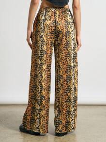 AiiRZ Designer Leopard Print Wide Leg Palazzo Loungewear Elastic Waist Drawstring Relaxed Pants Fall Winter Party Club Wear Festival Fashion Statement Bottoms - Multicolor - View 3