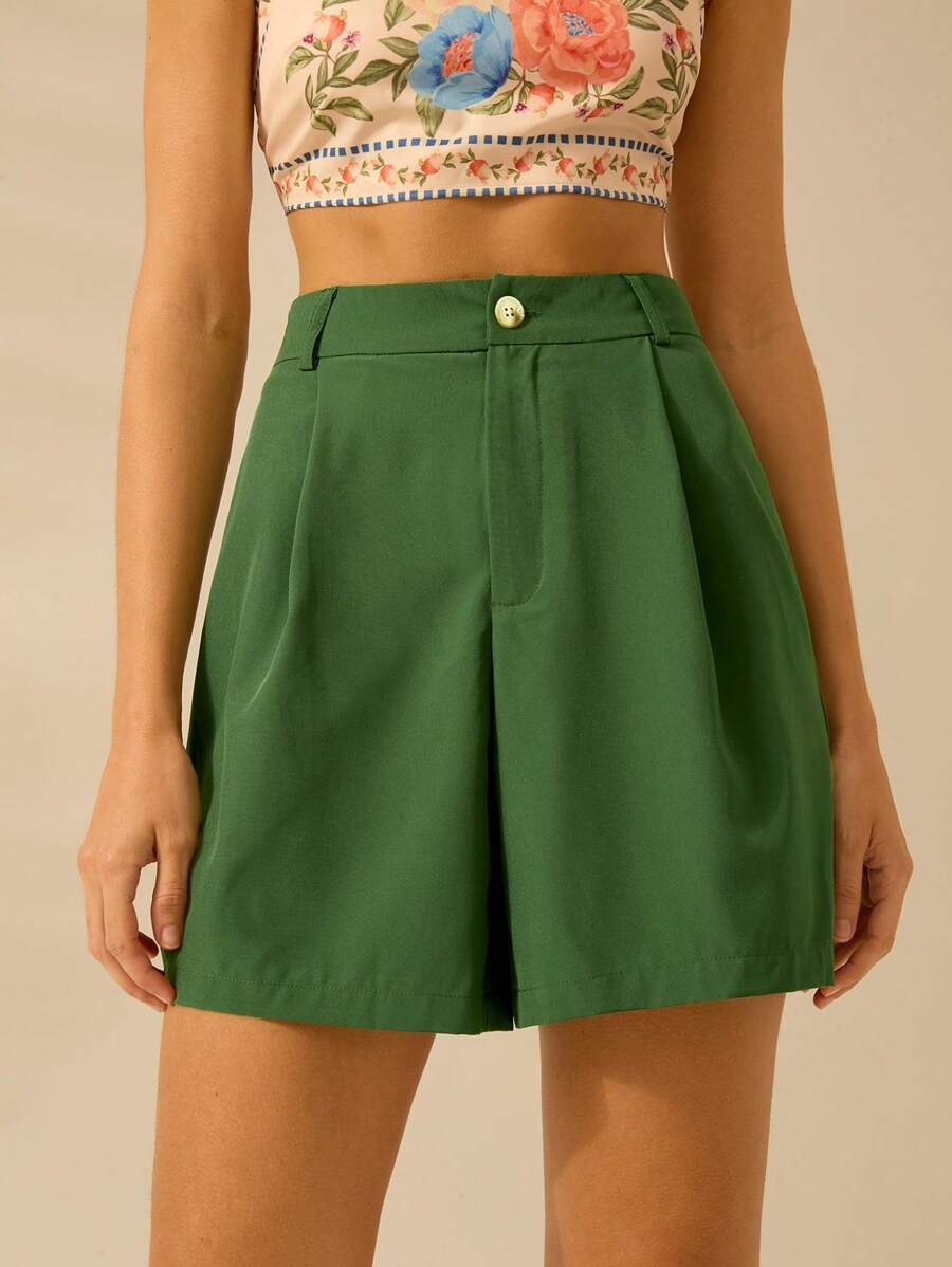 CAJUNI Pantalones cortos verdes casuales de verano para vacaciones en la playa para damas - Verde - Ver 1